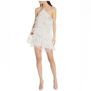 The BAR - Sparkle Lou Tiered Tulle Halter Minidress - Blanc/White, 10